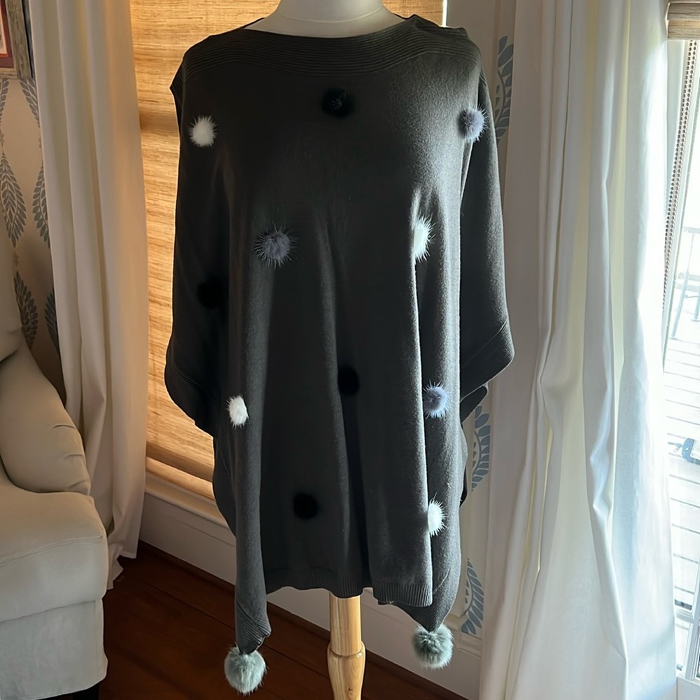 Poncho with Pom poms!